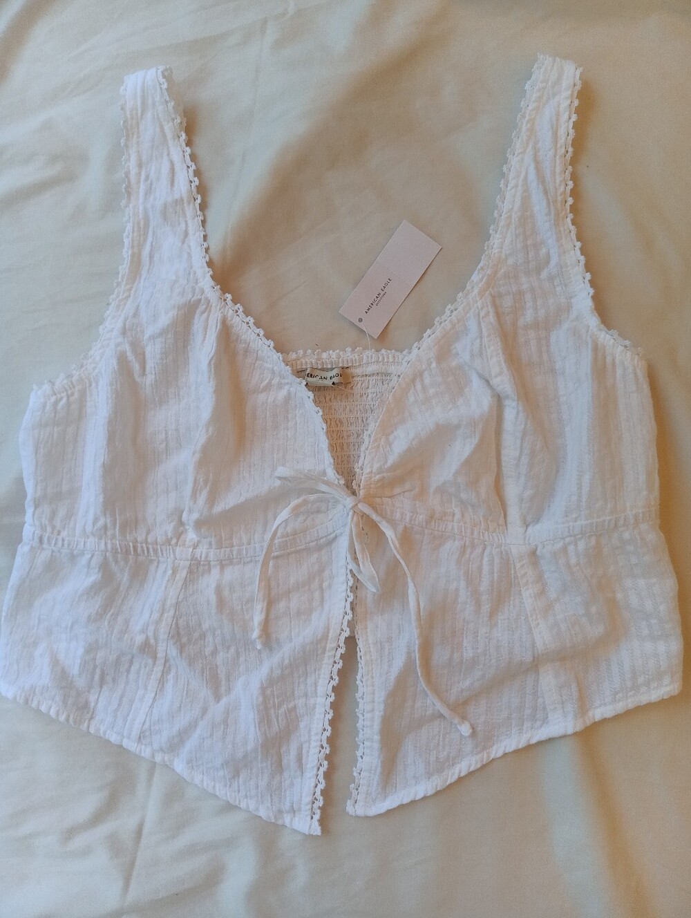 nwt american eagle white tie front tank top cottagecore boho lace trim blouse